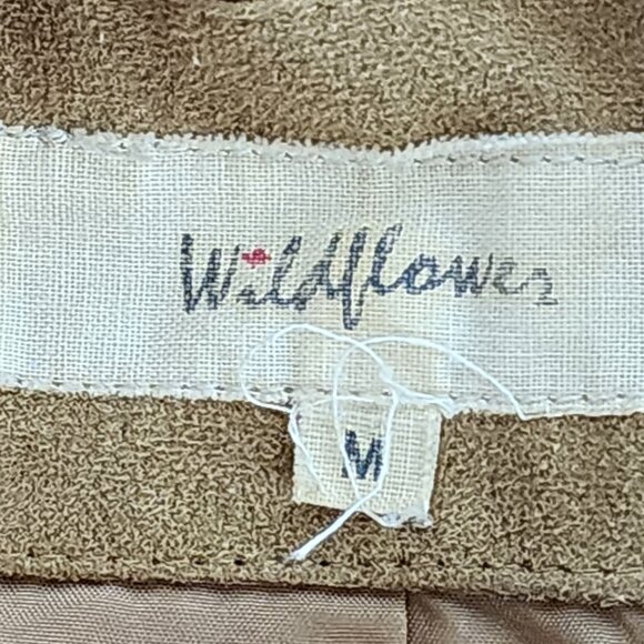 Wildflower Tan Poly Faux Suede Belted Cropped Moto Jacket with Gold Accents Sz M - Picture 14 of 16